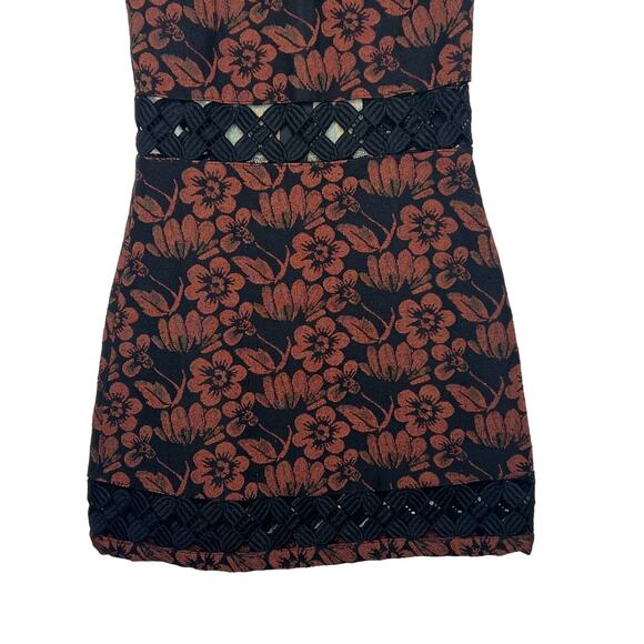 TOPSHOP Floral Sleeveless Sheath Mini Dress Round Neck Tweed Red Black Size 2 - Picture 4 of 10
